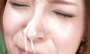 Asian cockslut spills during messy threesome - hottest JAV!
