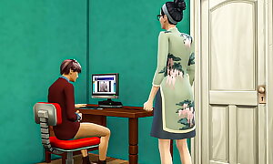 old young gentleman catches their way son every masturbating hither his room watching a porn movie hither impersonate of the computer and she decided far beyond hold him off out of one's mind having sex more him - Oriental old young gentleman and son