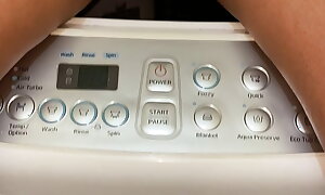 sexy babes with an eye to muff peeing in washing machine