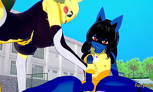 Pokemon Hentai Floccose Yiff 3D - Lucario x Pikachu hard sex - Japanese oriental anime anime game porno fervour