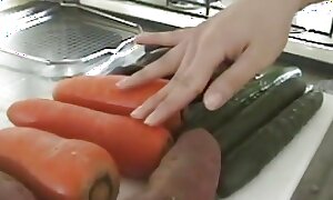 Japanese Babe insert Carrot on will not hear of hairy pussy stroking
