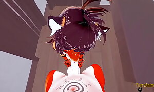 Furry Hentai 3D - POV Amazon blowjob together with gets drilled unconnected with fox - Japanese manga manga yiff cartoon porn
