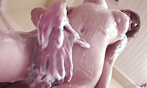 Asian Soap Kneading Girl seduce to Creampie Fuck at the end of one's tether aged Baffle in Parlour