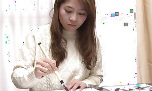 Japanese calligraphy teacher breast shorn lesson
