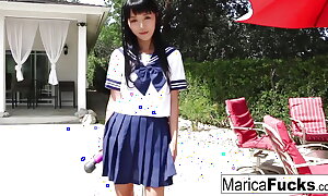 Schoolgirl Marica walks through get under one's quarters before